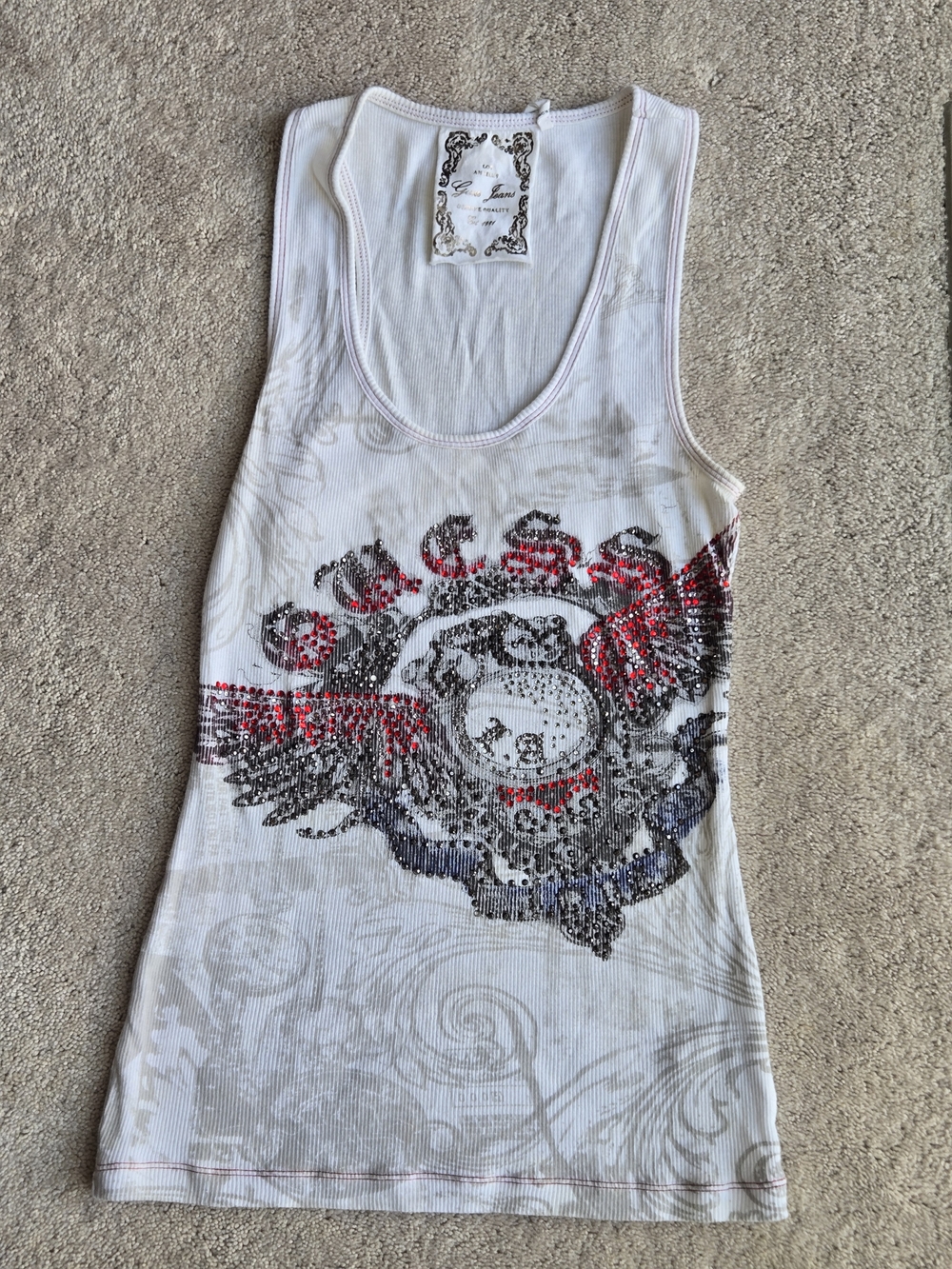 Guess Tank Top with Red and Black Embellished Graphic Y2k Fashion